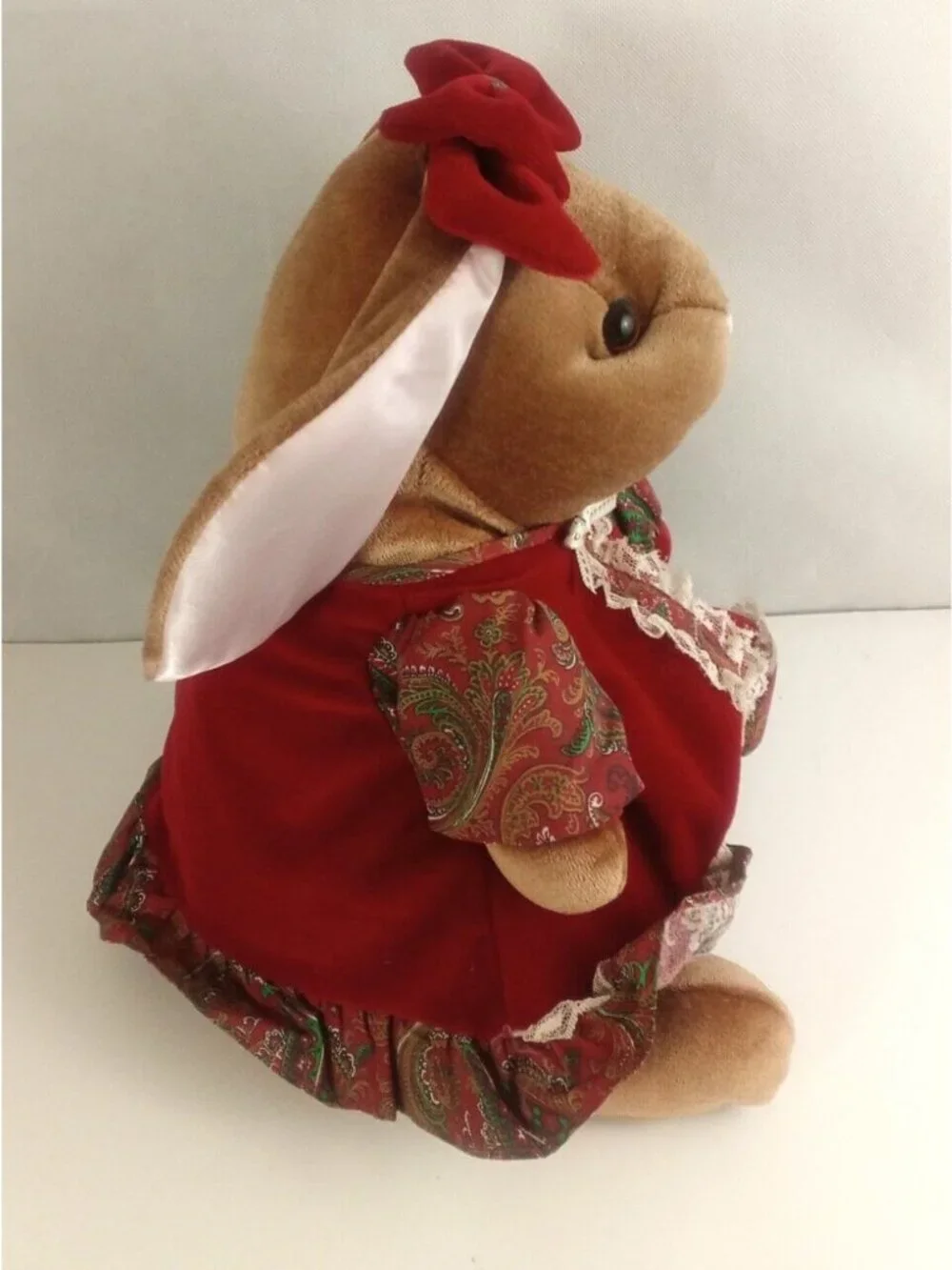 1985 Toys R Us Velveteen Bunny Easter Rabbit Red Dress Stuffed Plush 13